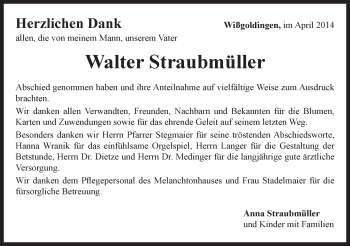 Traueranzeige von Walter Straubmüller von Gmünder Tagespost