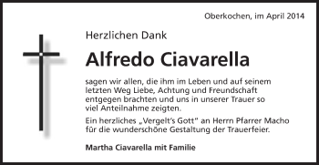 Traueranzeige von Alfredo Ciavarella von Schwäbische Post