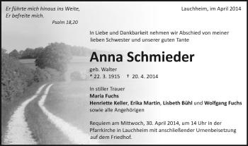 Traueranzeige von Anna Schmieder von Schwäbische Post