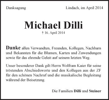 Traueranzeige von Michael Dilli von Gmünder Tagespost