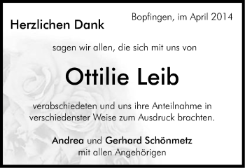 Traueranzeige von Ottilie Leib von Schwäbische Post