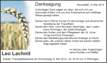Traueranzeige von Leo Lachnit von Schwäbische Post