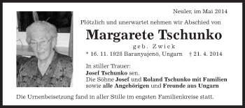 Traueranzeige von Margarete Tschunko von Schwäbische Post
