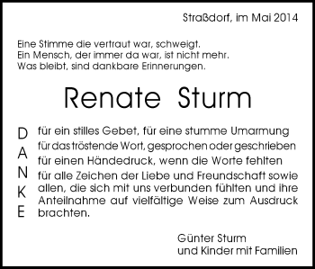 Traueranzeige von Renate Sturm von Gmünder Tagespost