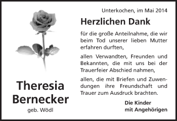 Traueranzeige von Theresia Bernecker von Schwäbische Post