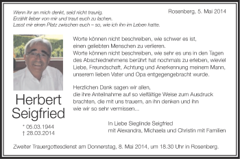 Traueranzeige von Herbert Seigfried von Schwäbische Post
