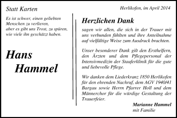Traueranzeige von Hans Hammel von Gmünder Tagespost