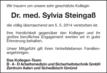 Traueranzeige von Sylvia Steingaß von Schwäbische Post