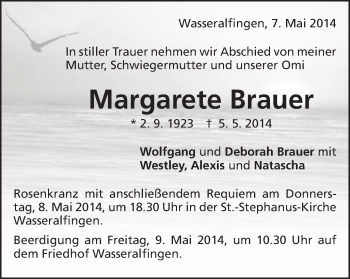 Traueranzeige von Margarete Brauer von Schwäbische Post