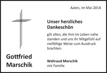 Traueranzeige von Gottfried Marschik von Schwäbische Post