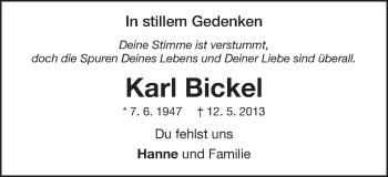 Traueranzeige von Karl Bickel von Schwäbische Post