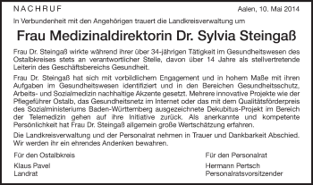 Traueranzeige von Sylvia Steingaß von Schwäbische Post