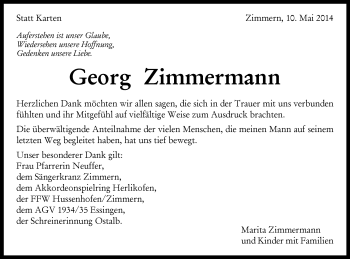 Traueranzeige von Georg Zimmermann von Gmünder Tagespost