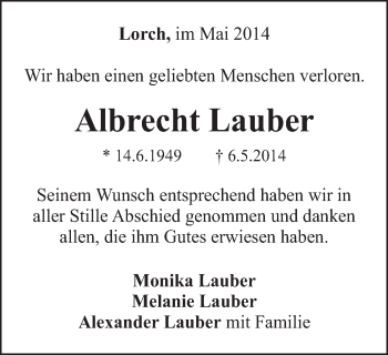 Traueranzeige von Albrecht Lauber von Gmünder Tagespost