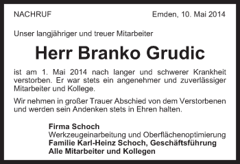 Traueranzeige von Branko Grudic von Gmünder Tagespost
