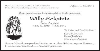 Traueranzeige von Willy Eckstein von Gmünder Tagespost
