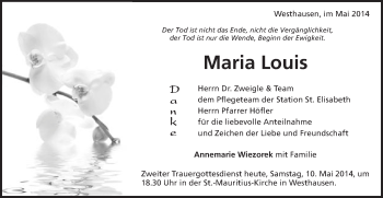 Traueranzeige von Maria Louis von Schwäbische Post