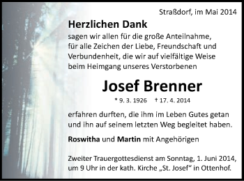 Traueranzeige von Josef Brenner von Schwäbische Post