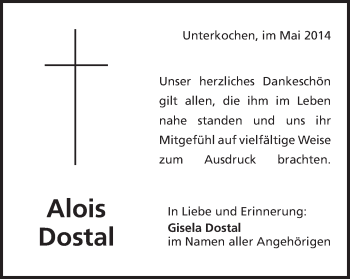 Traueranzeige von Alois Dostal von Schwäbische Post