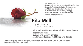 Traueranzeige von Rita Mell von Schwäbische Post
