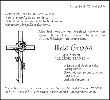 Traueranzeige von Hilda Gross von Gmünder Tagespost