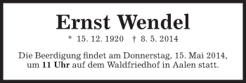 Traueranzeige von Ernst Wendel von Schwäbische Post