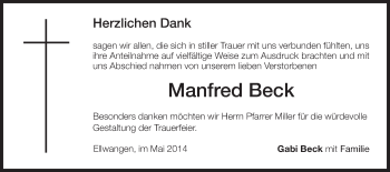 Traueranzeige von Manfred Beck von Schwäbische Post