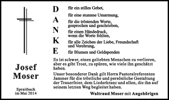 Traueranzeige von Josef Moser von Gmünder Tagespost