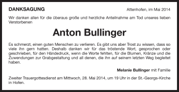 Traueranzeige von Anton Bullinger von Schwäbische Post