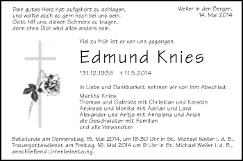 Traueranzeige von Edmund Knies von Gmünder Tagespost