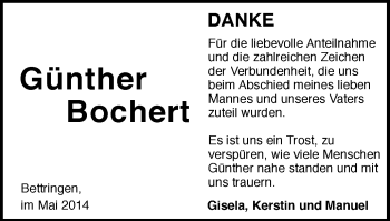 Traueranzeige von Günther Bochert von Gmünder Tagespost
