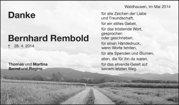 Traueranzeige von Bernhard Rembold von Schwäbische Post