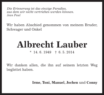 Traueranzeige von Albrecht Lauber von Gmünder Tagespost