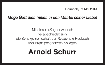 Traueranzeige von Arnold Schurr von Gmünder Tagespost