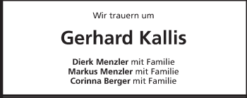 Traueranzeige von Gerhard Kallis von Schwäbische Post