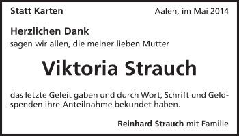 Traueranzeige von Viktoria Strauch von Schwäbische Post