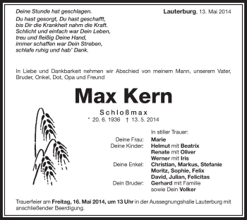 Traueranzeige von Max Kern von Schwäbische Post
