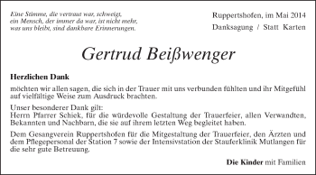 Traueranzeige von Gertrud Beißwenger von Gmünder Tagespost