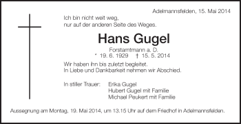 Traueranzeige von Hans Gugel von Schwäbische Post