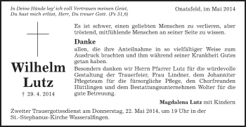 Traueranzeige von Wilhelm Lutz von Schwäbische Post