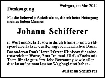 Traueranzeige von Johann Schifferer von Gmünder Tagespost
