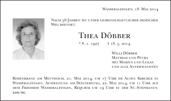 Traueranzeige von Thea Döbber von Schwäbische Post