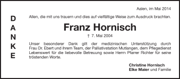 Traueranzeige von Franz Hornisch von Schwäbische Post