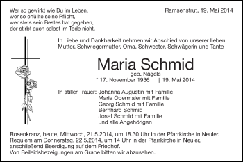 Traueranzeige von Maria Schmid von Schwäbische Post