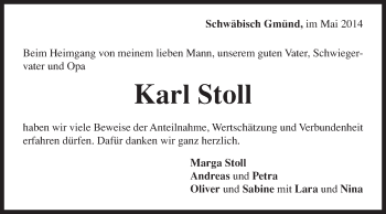 Traueranzeige von Karl Stoll von Gmünder Tagespost