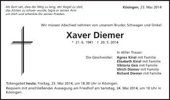 Traueranzeige von Xaver Diemer von Schwäbische Post