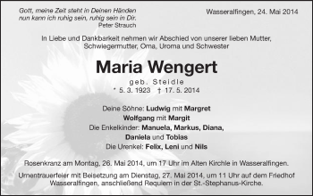 Traueranzeige von Maria Wengert von Schwäbische Post