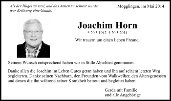 Traueranzeige von Joachim Horn von Schwäbische Post