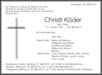 Traueranzeige von Christi Köder von Schwäbische Post