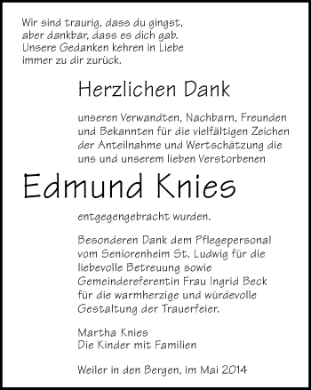 Traueranzeige von Edmund Knies von Gmünder Tagespost